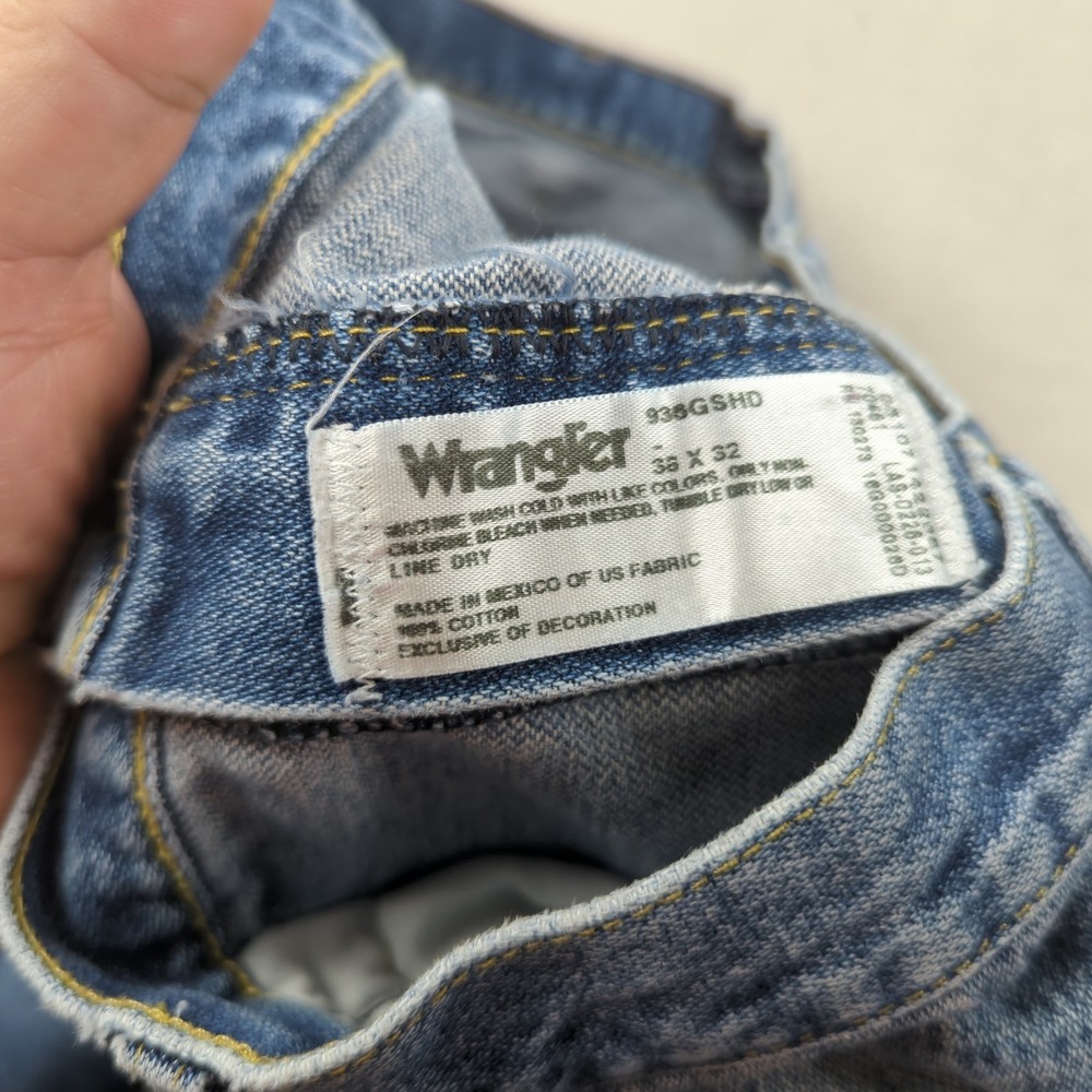 Wrangler Jeans Mens 38x32 Blue George Strait Cowboy Cut Western Distressed 936 - Picture 10 of 15
